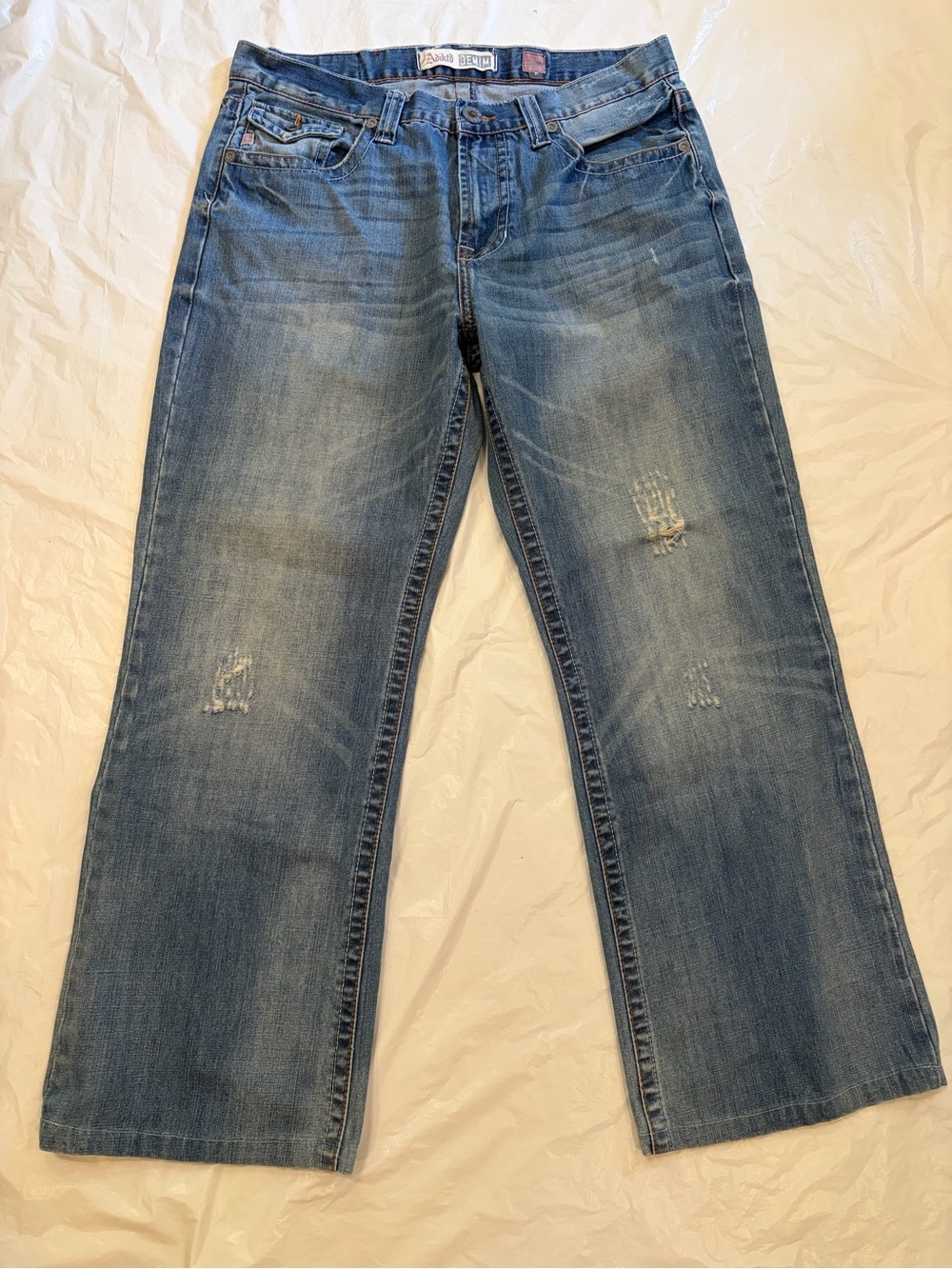 Adiktd Denim Jeans Men's 36x34 Blue Light Wash Wide Leg Y2K Distressed